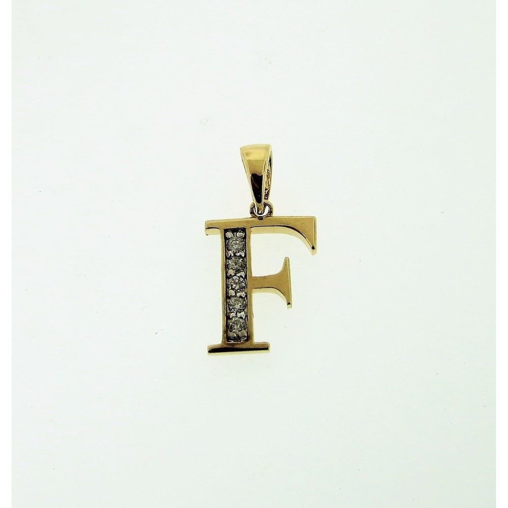14K Yellow Gold Letter F Initial Pendant with Prong-Set Round Diamonds - 0.09 Carat Total Diamond Weight by Auriventus