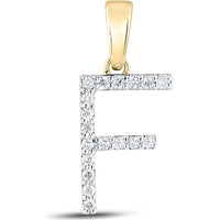 14K Yellow Gold Letter F Pendant with Prong-Set Round Diamonds - 0.12 Carat Total Diamond Weight