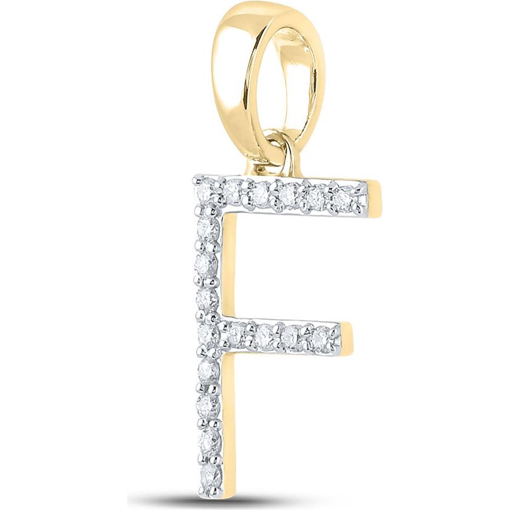 14K Yellow Gold Letter F Pendant with Prong-Set Round Diamonds - 0.12 Carat Total Diamond Weight