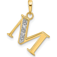 14K Yellow Gold Letter M Pendant with Round Diamonds - 0.01 Carat Total Diamond Weight by Oro Pregiato