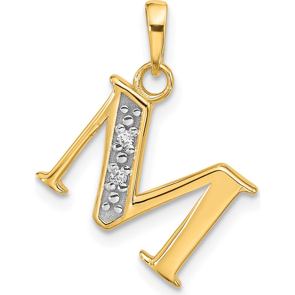 14K Yellow Gold Letter M Pendant with Round Diamonds - 0.01 Carat Total Diamond Weight by Oro Pregiato