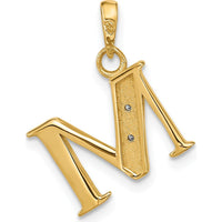 14K Yellow Gold Letter M Pendant with Round Diamonds - 0.01 Carat Total Diamond Weight by Oro Pregiato