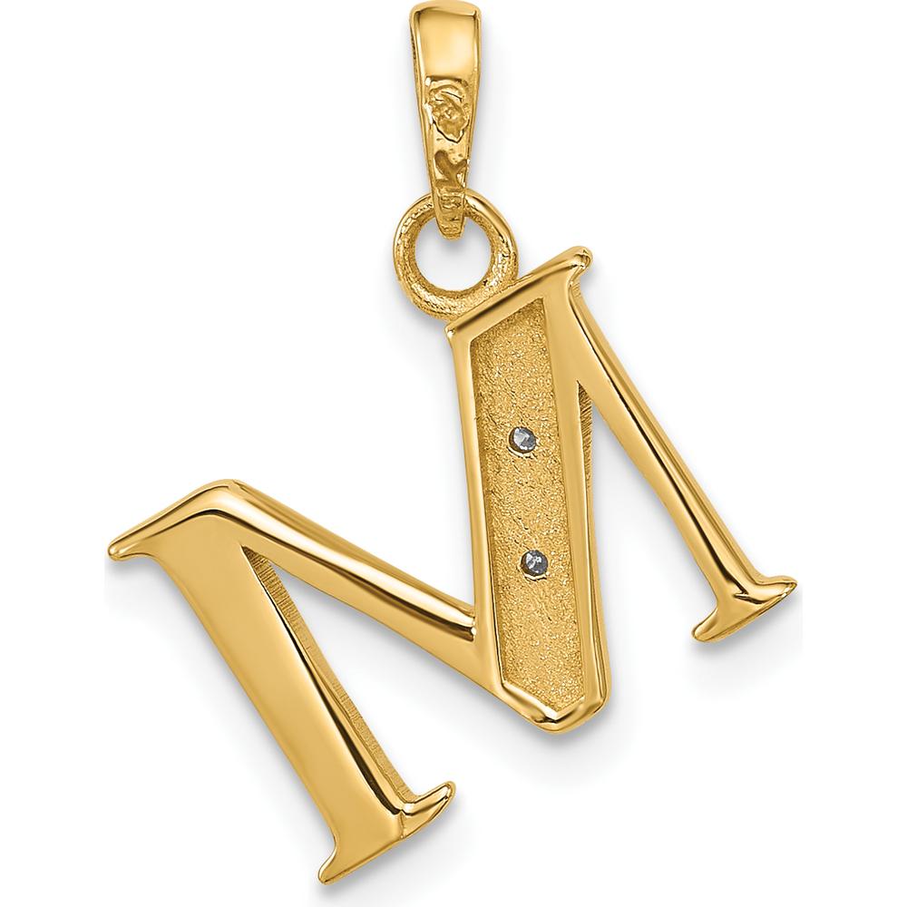 14K Yellow Gold Letter M Pendant with Round Diamonds - 0.01 Carat Total Diamond Weight by Oro Pregiato