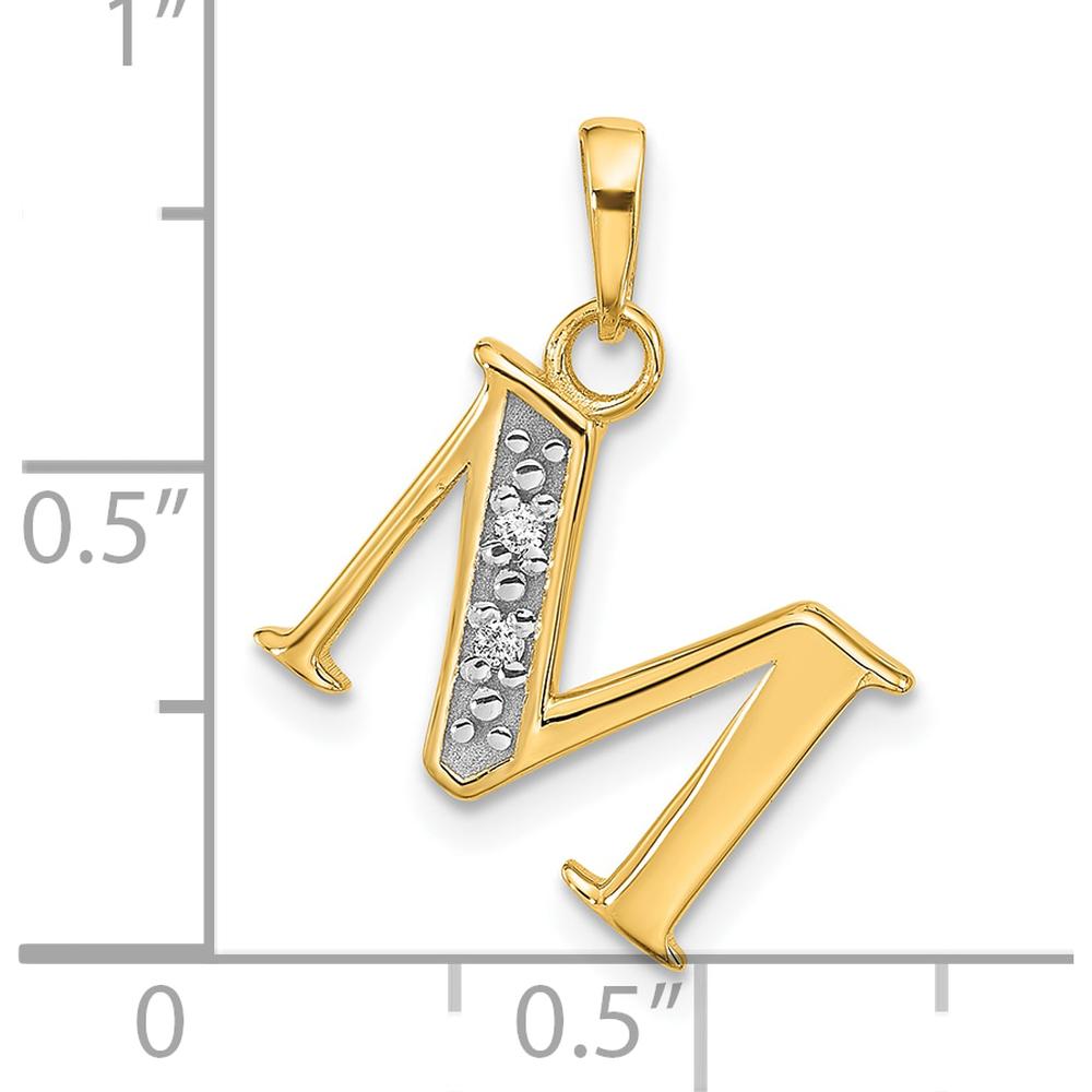 14K Yellow Gold Letter M Pendant with Round Diamonds - 0.01 Carat Total Diamond Weight by Oro Pregiato