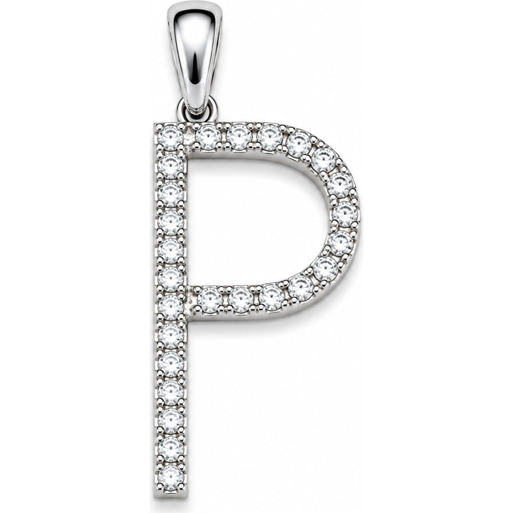14K Yellow Gold Letter P Initial Pendant with Prong-Set Round Diamonds - 0.14 Carat Total Diamond Weight by Auriventus
