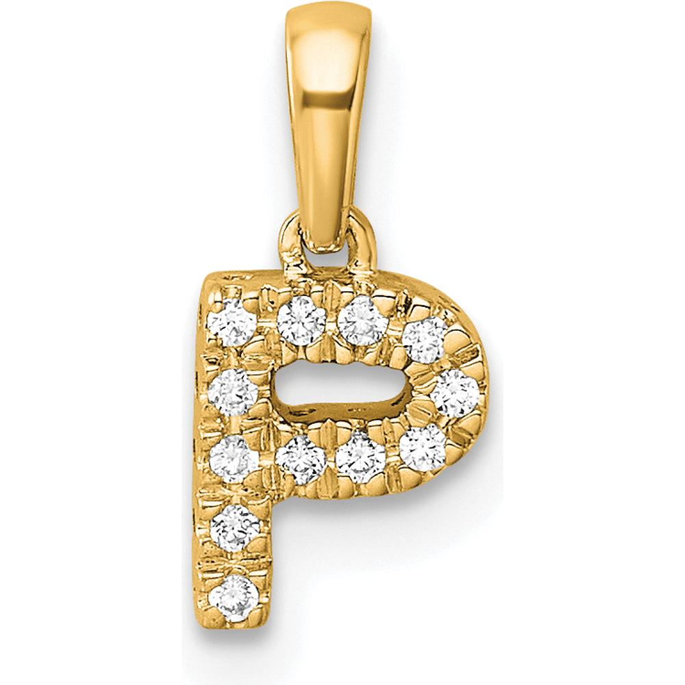14K Yellow Gold Letter P Pendant with Prong-Set Round Diamonds - Personalized Initial Design by Oro Pregiato