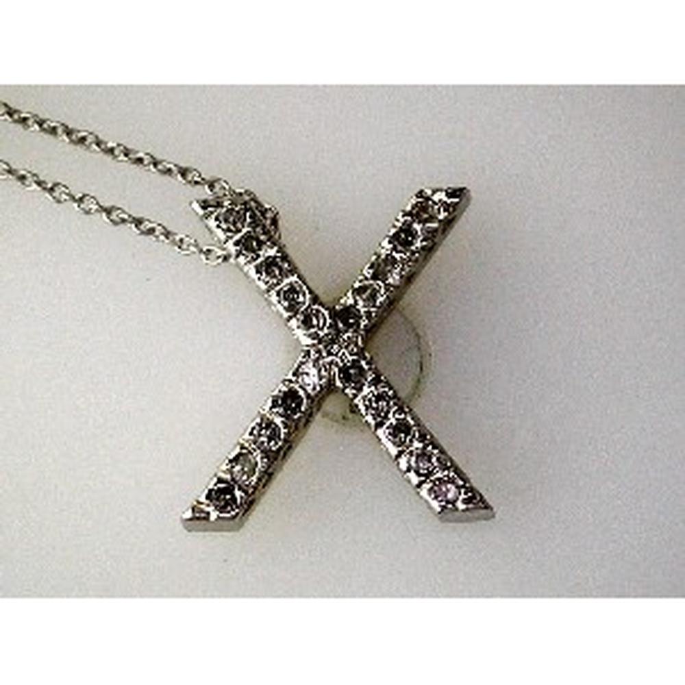 14K Yellow Gold Letter X Initial Pendant Necklace with Round Diamonds - 0.23 Carat Total Diamond Weight - Royal Jewelry