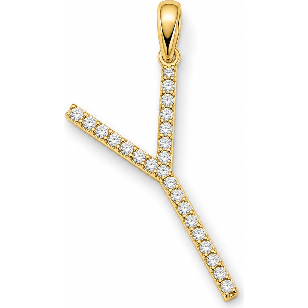 14K Yellow Gold Letter Y Pendant with Prong-Set Round Diamonds - 0.11 Carat Total Diamond Weight by Auriventus