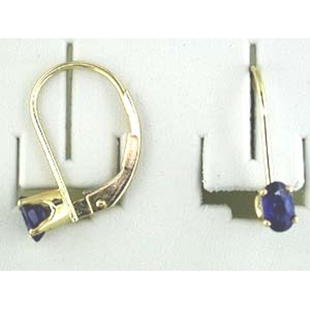 14K Yellow Gold Lever-Back Drop Earrings with Oval-Cut Sapphires - 0.55 Carat Total Gem Weight - Royal Jewelry