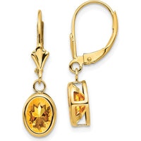 14K Yellow Gold Leverback Drop Earrings with Oval Faceted Citrine - 1.10 Carat Total Gem Weight by Monteluci Fine Jewelry