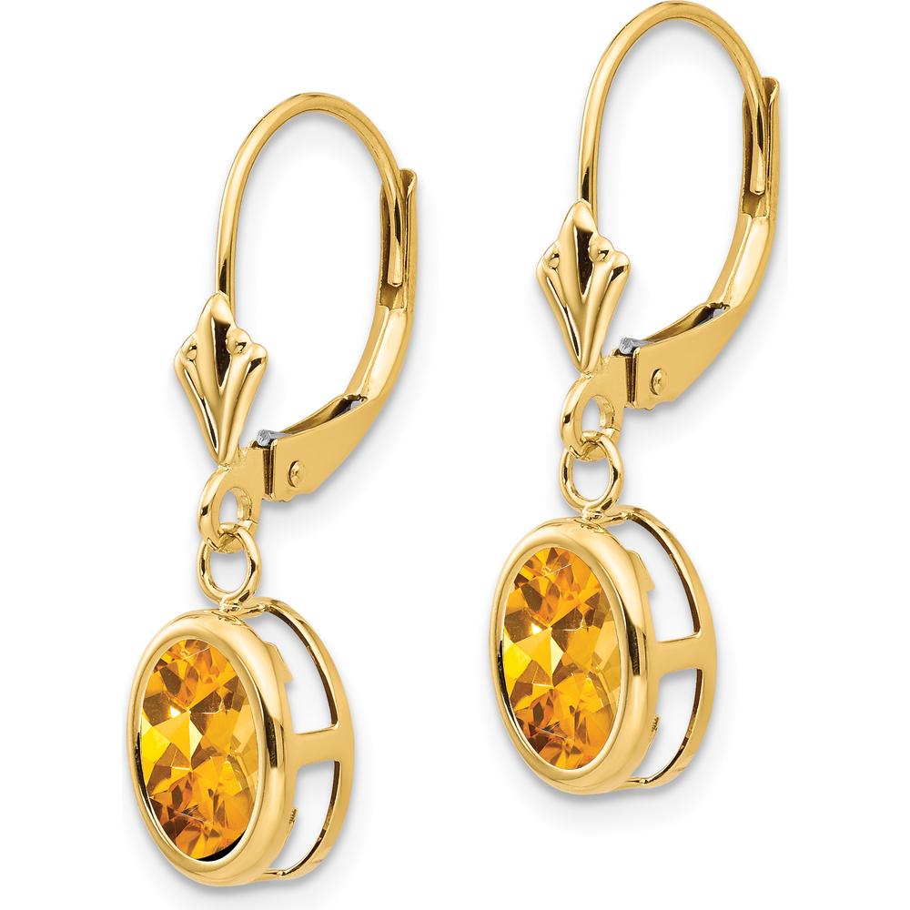 14K Yellow Gold Leverback Drop Earrings with Oval Faceted Citrine - 1.10 Carat Total Gem Weight by Monteluci Fine Jewelry