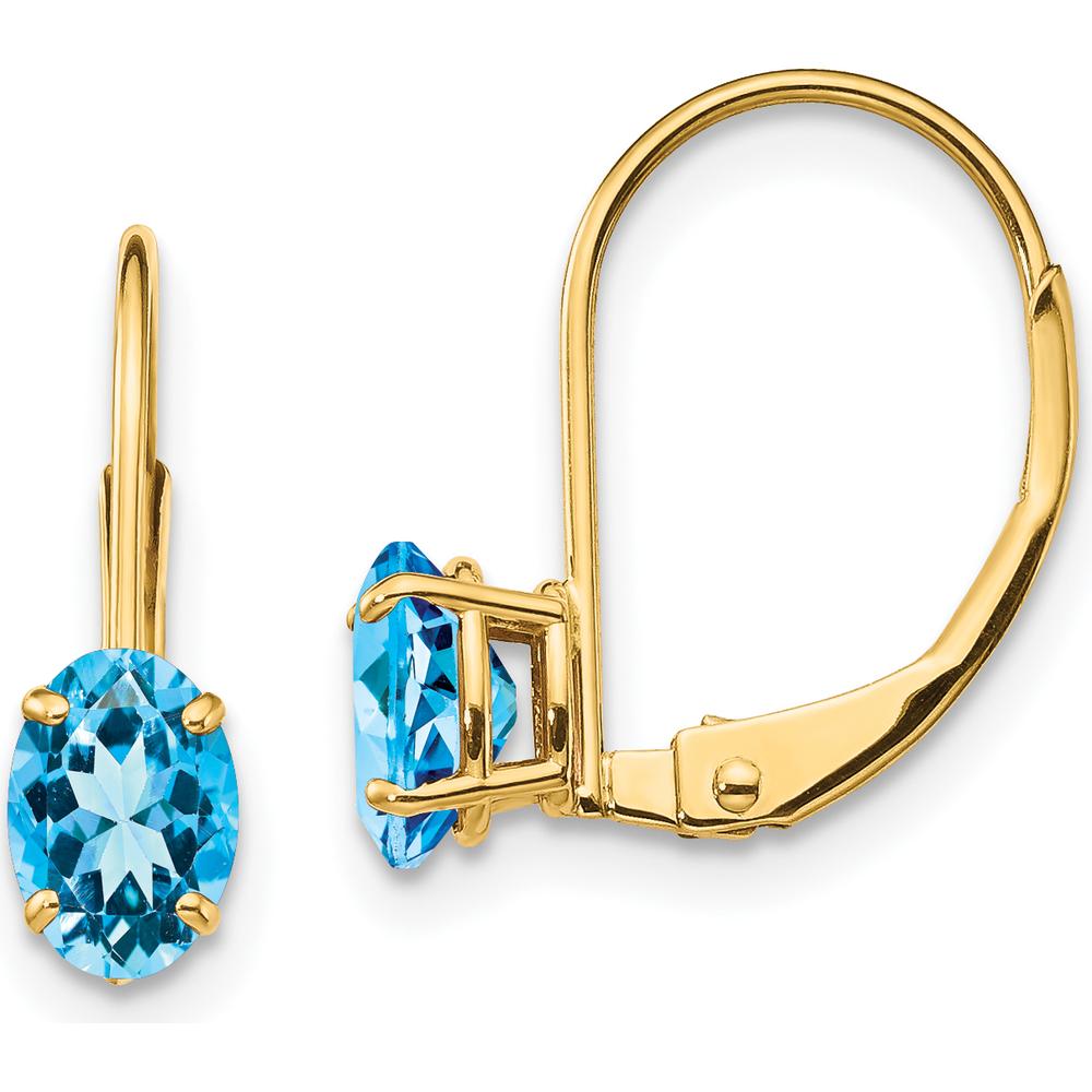 14K Yellow Gold Leverback Drop Earrings with Oval Swiss Blue Topaz - 1.1 Carat Total Gemstone Weight by Monteluci Fine Jewelry