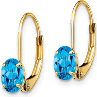 14K Yellow Gold Leverback Drop Earrings with Oval Swiss Blue Topaz - 1.1 Carat Total Gemstone Weight by Monteluci Fine Jewelry