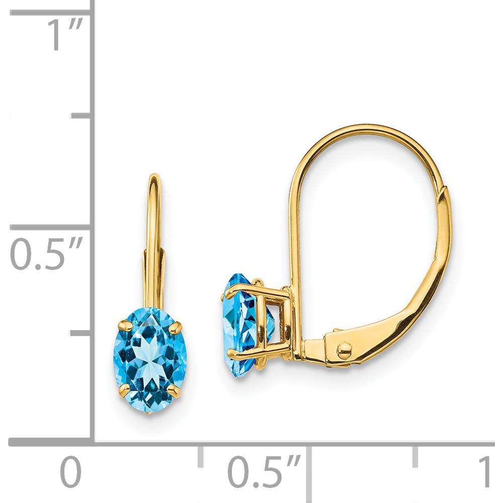 14K Yellow Gold Leverback Drop Earrings with Oval Swiss Blue Topaz - 1.1 Carat Total Gemstone Weight by Monteluci Fine Jewelry