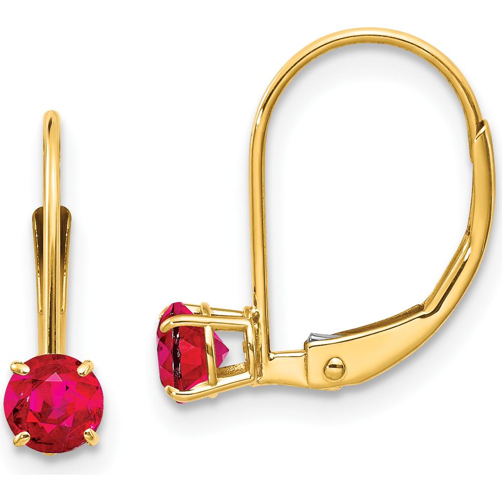 14K Yellow Gold Leverback Earrings with 4mm Round Natural Rubies - 0.37 Carat Total Gem Weight by Oro Pregiato