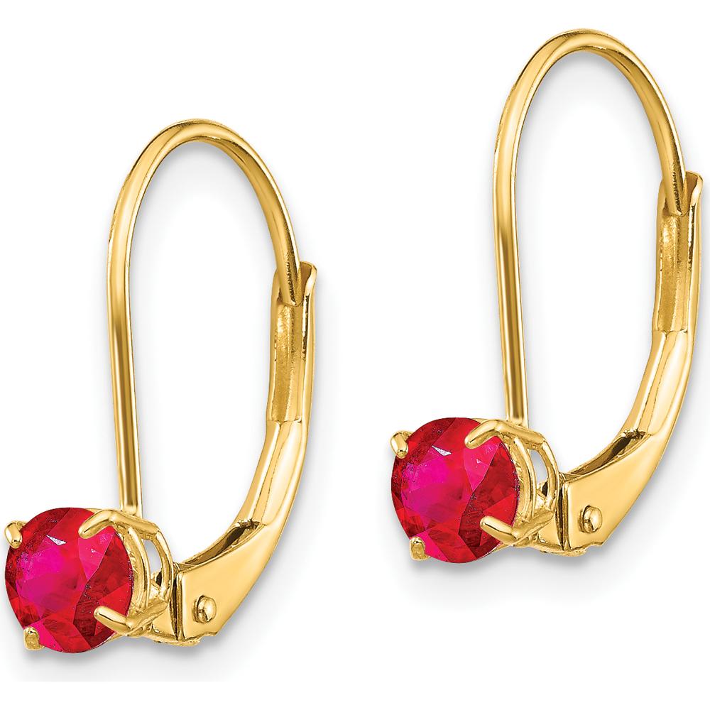 14K Yellow Gold Leverback Earrings with 4mm Round Natural Rubies - 0.37 Carat Total Gem Weight by Oro Pregiato