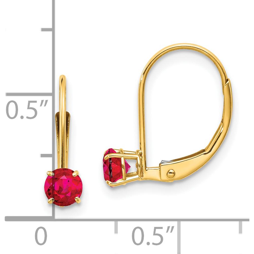 14K Yellow Gold Leverback Earrings with 4mm Round Natural Rubies - 0.37 Carat Total Gem Weight by Oro Pregiato