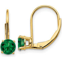 14K Yellow Gold Leverback Earrings with 5mm Round Faceted Green Helenite - 1 Carat Total Weight by Monteluci Fine Jewelry