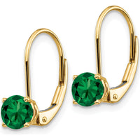 14K Yellow Gold Leverback Earrings with 5mm Round Faceted Green Helenite - 1 Carat Total Weight by Monteluci Fine Jewelry