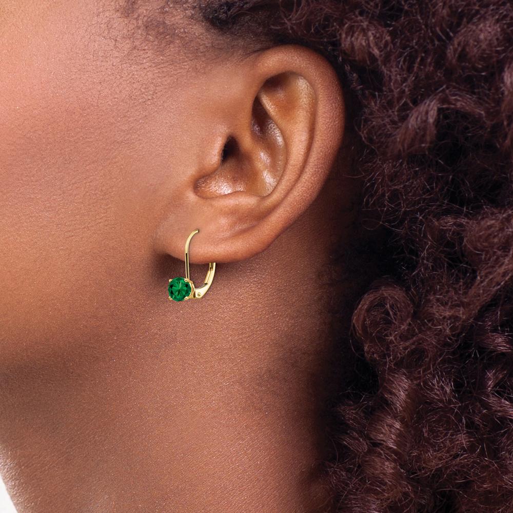 14K Yellow Gold Leverback Earrings with 5mm Round Faceted Green Helenite - 1 Carat Total Weight by Monteluci Fine Jewelry