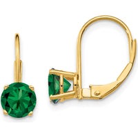 14K Yellow Gold Leverback Earrings with 6mm Round Green Helenite - 0.75 Carat Total Gem Weight by Monteluci Fine Jewelry