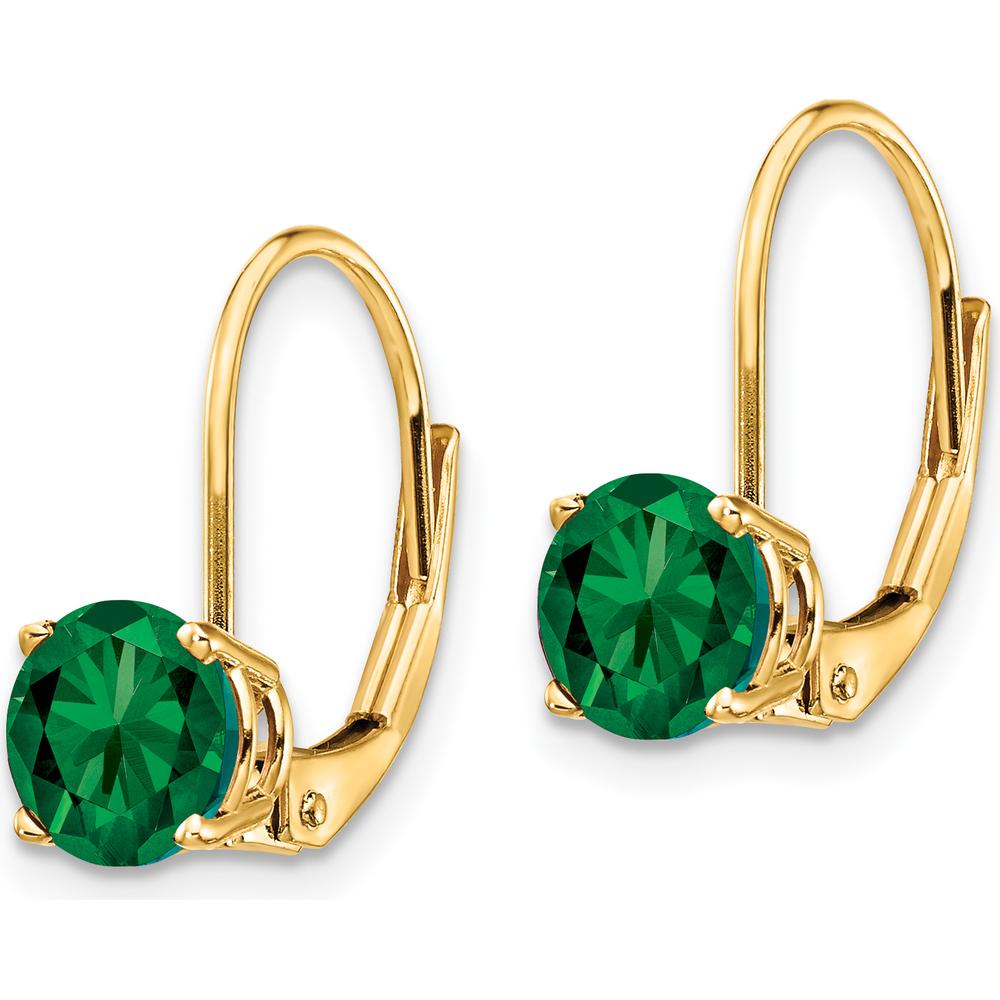 14K Yellow Gold Leverback Earrings with 6mm Round Green Helenite - 0.75 Carat Total Gem Weight by Monteluci Fine Jewelry