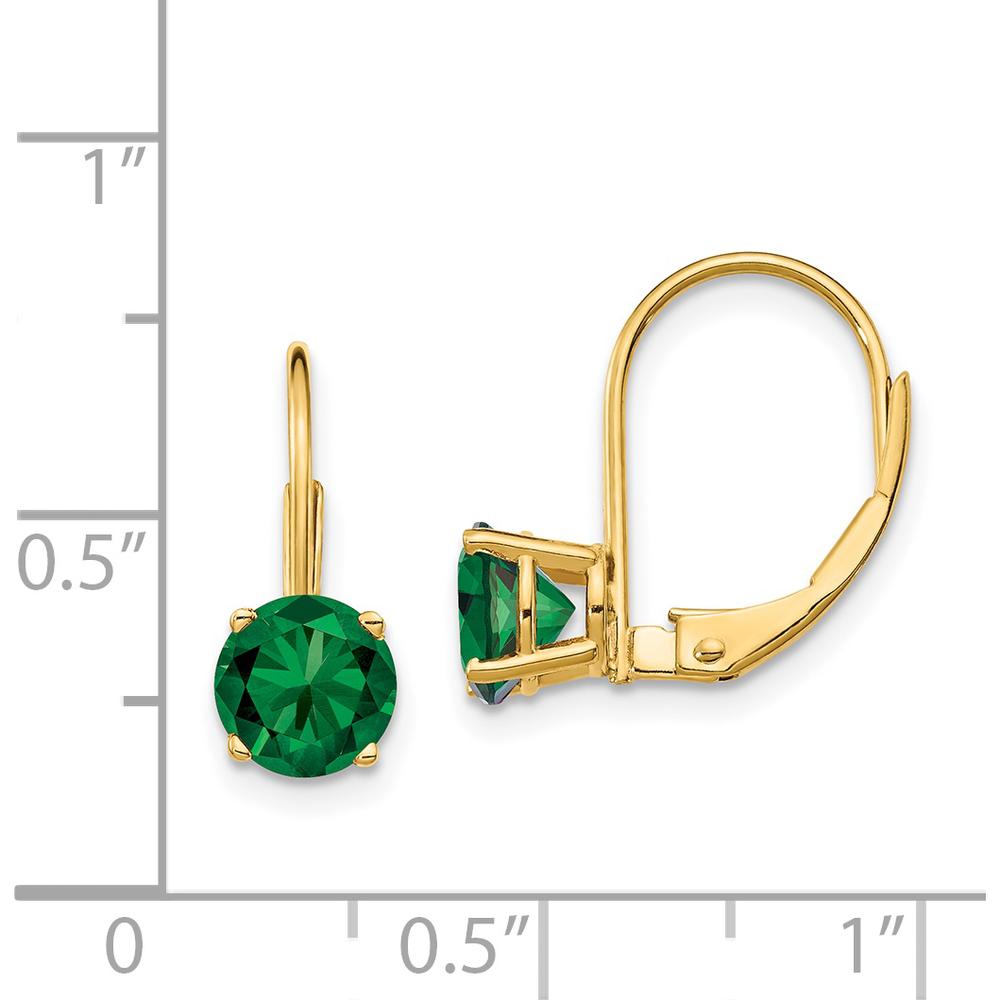 14K Yellow Gold Leverback Earrings with 6mm Round Green Helenite - 0.75 Carat Total Gem Weight by Monteluci Fine Jewelry
