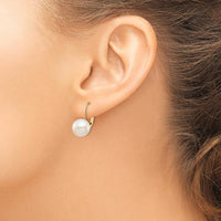 14K Yellow Gold Leverback Earrings with 9-10mm White Freshwater Cultured Pearls by Monteluci Fine Jewelry