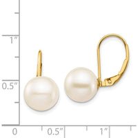 14K Yellow Gold Leverback Earrings with 9-10mm White Freshwater Cultured Pearls by Monteluci Fine Jewelry