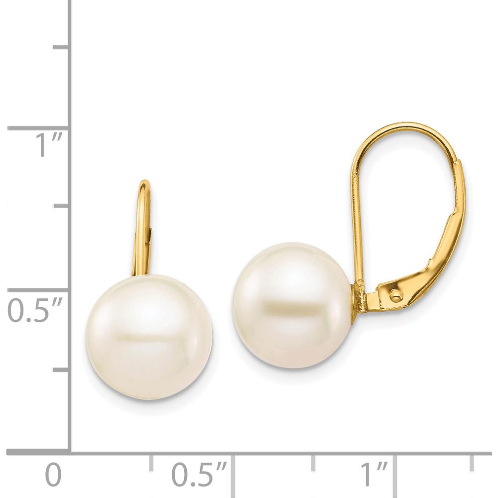 14K Yellow Gold Leverback Earrings with 9-10mm White Freshwater Cultured Pearls by Monteluci Fine Jewelry