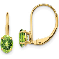 14K Yellow Gold Leverback Earrings with Oval 6x4mm Peridot - 0.45 Carat Total Gemstone Weight by Monteluci Fine Jewelry