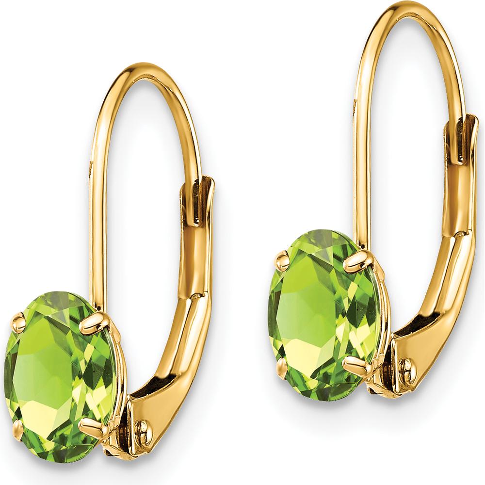14K Yellow Gold Leverback Earrings with Oval 6x4mm Peridot - 0.45 Carat Total Gemstone Weight by Monteluci Fine Jewelry