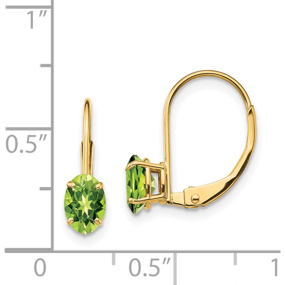 14K Yellow Gold Leverback Earrings with Oval 6x4mm Peridot - 0.45 Carat Total Gemstone Weight by Monteluci Fine Jewelry