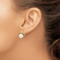 14K Yellow Gold Leverback Earrings with Round Freshwater Pearls and Emeralds - 1.8 Carat Total Gem Weight by Monteluci Fine Jewelry