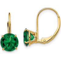 14K Yellow Gold Leverback Earrings with Round Green Helenite - 1.25 Carat Total Weight by Monteluci Fine Jewelry