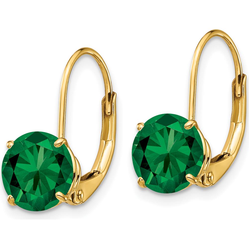 14K Yellow Gold Leverback Earrings with Round Green Helenite - 1.25 Carat Total Weight by Monteluci Fine Jewelry