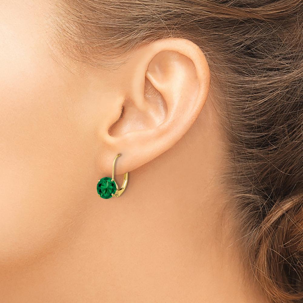 14K Yellow Gold Leverback Earrings with Round Green Helenite - 1.25 Carat Total Weight by Monteluci Fine Jewelry