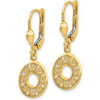 14K Yellow Gold Leverback Filigree Drop Earrings with Polished Finish by 0