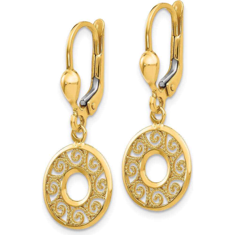 14K Yellow Gold Leverback Filigree Drop Earrings with Polished Finish by 0