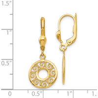 14K Yellow Gold Leverback Filigree Drop Earrings with Polished Finish by 0
