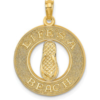 14K Yellow Gold "LIFE’S A BEACH" Flip-Flop Charm Pendant - 24.7mm Length by Oro Pregiato