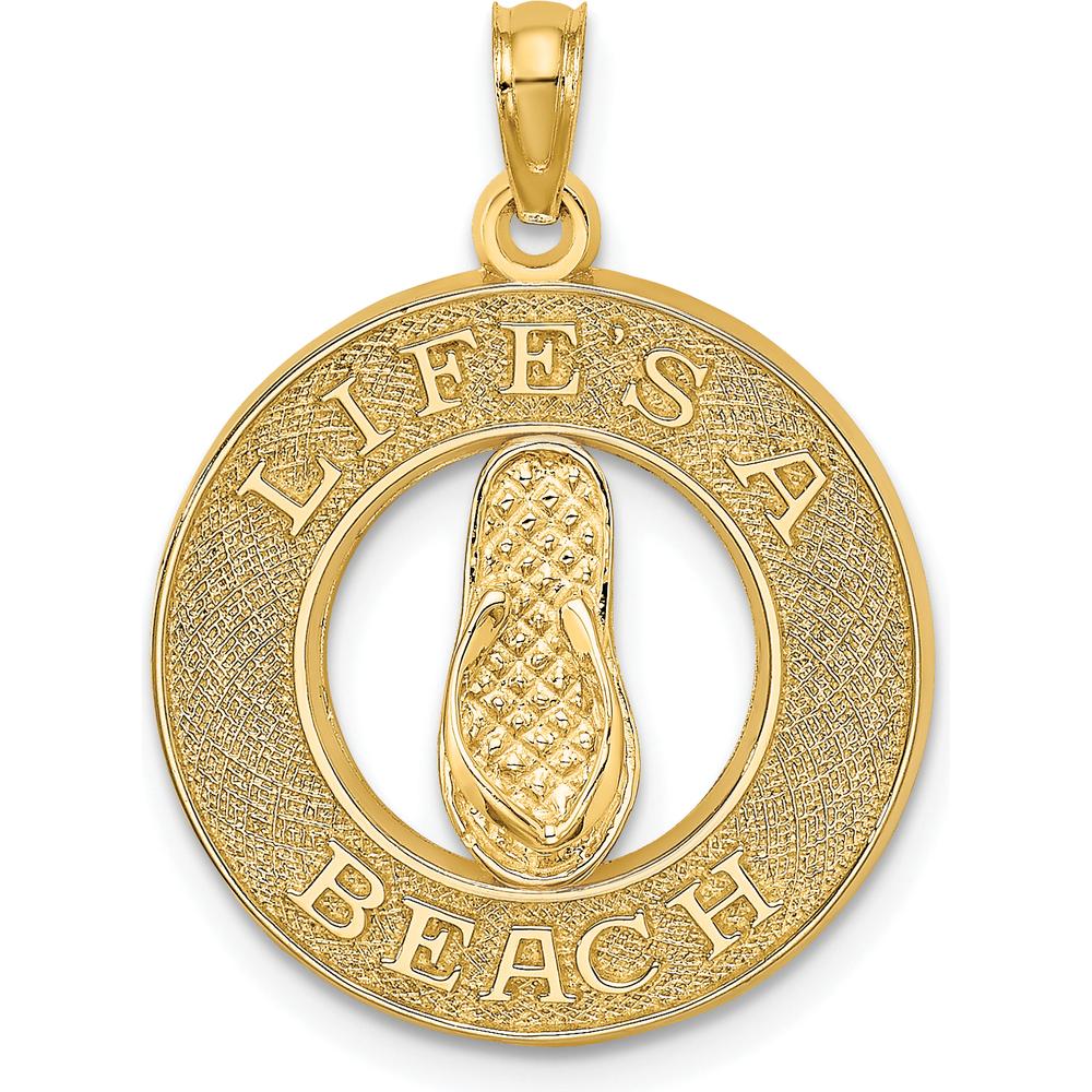 14K Yellow Gold "LIFE’S A BEACH" Flip-Flop Charm Pendant - 24.7mm Length by Oro Pregiato