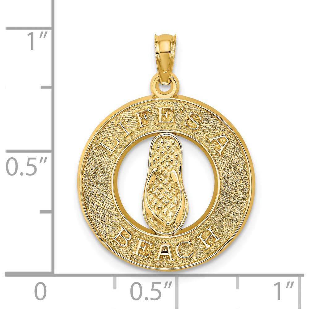 14K Yellow Gold "LIFE’S A BEACH" Flip-Flop Charm Pendant - 24.7mm Length by Oro Pregiato