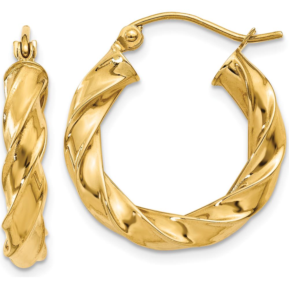 14K Yellow Gold Light Twisted Hoop Earrings - 21mm Length, 20mm Width by 0