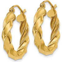 14K Yellow Gold Light Twisted Hoop Earrings - 21mm Length, 20mm Width by 0