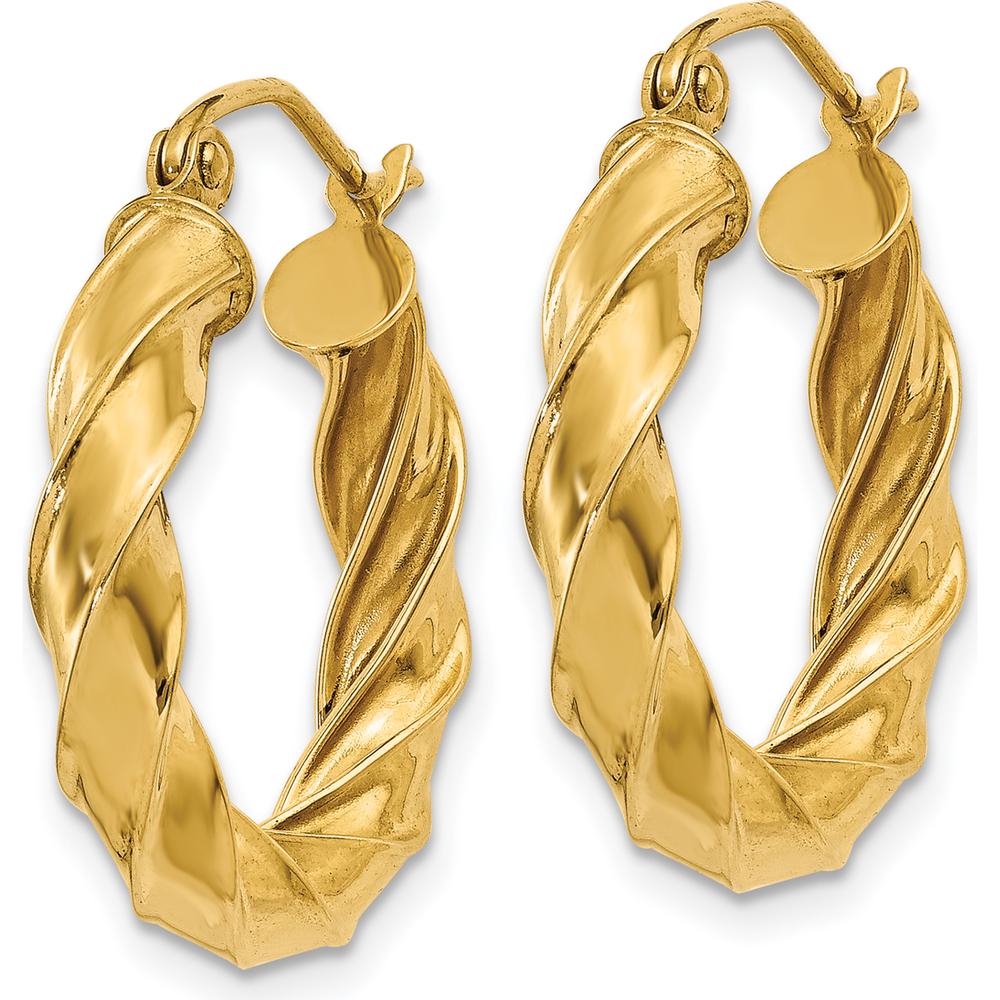 14K Yellow Gold Light Twisted Hoop Earrings - 21mm Length, 20mm Width by 0