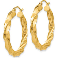 14K Yellow Gold Light Twisted Hoop Earrings - 31mm Length by 0