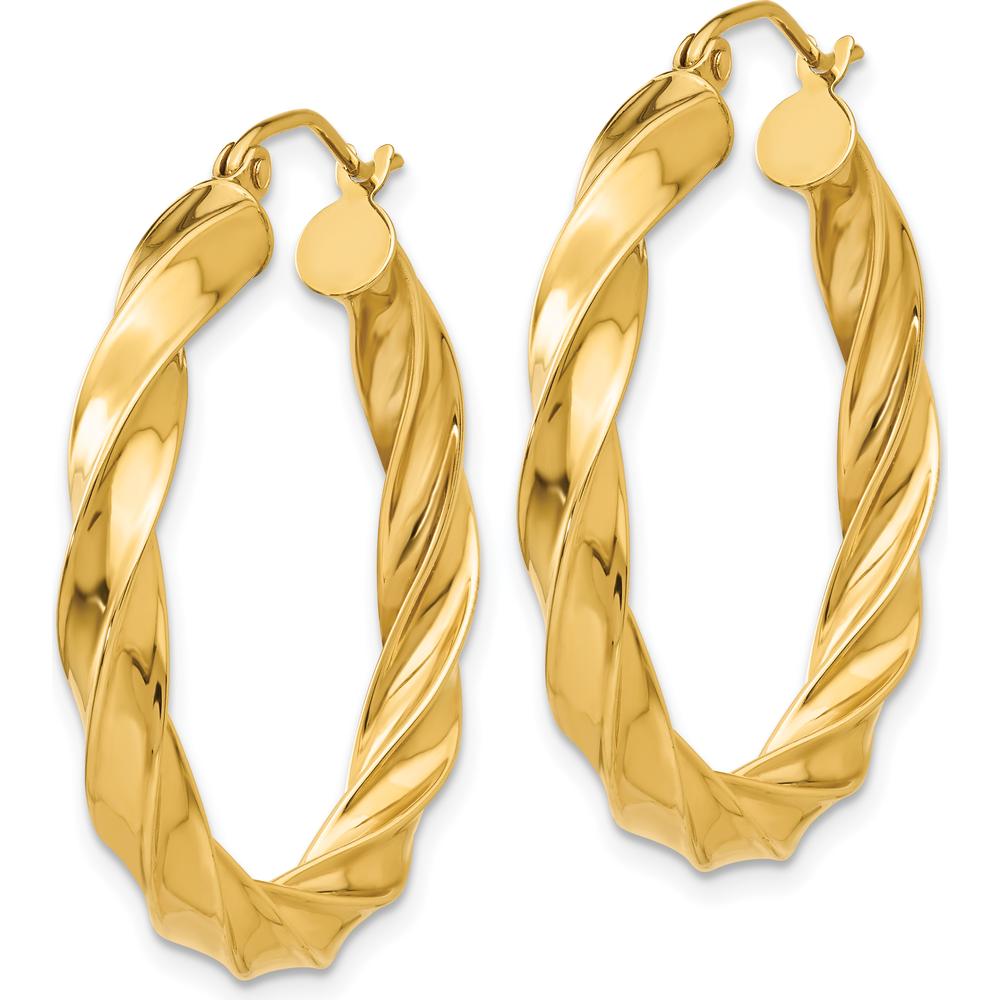 14K Yellow Gold Light Twisted Hoop Earrings - 31mm Length by 0