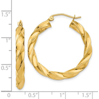 14K Yellow Gold Light Twisted Hoop Earrings - 31mm Length by 0