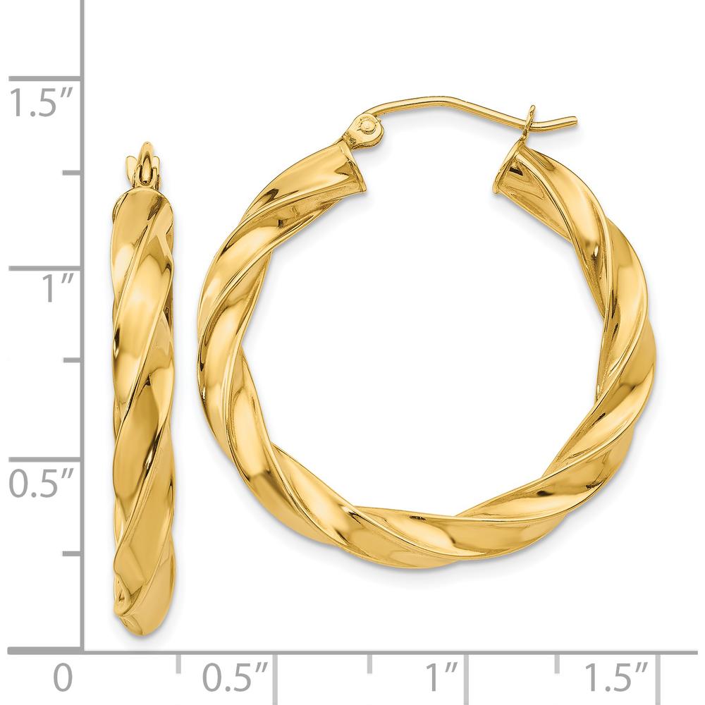 14K Yellow Gold Light Twisted Hoop Earrings - 31mm Length by 0